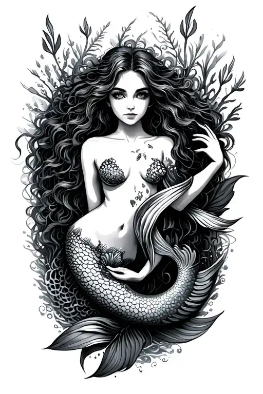 Mermaids with Habitat Elements tattoo design idea