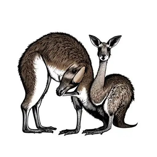 outline of kangaroo and emu facing each other tattoo design idea