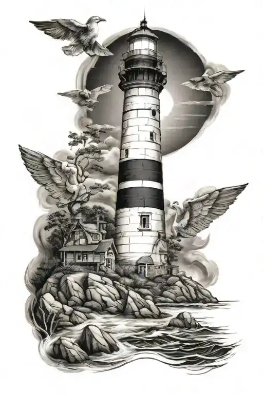 Lighthouse near ocean tattoo design idea