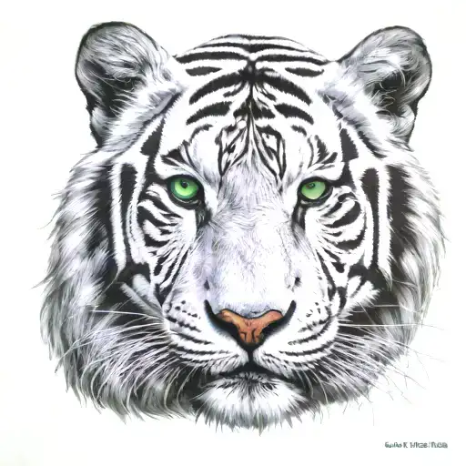 White Tiger face with green eyes tattoo design idea