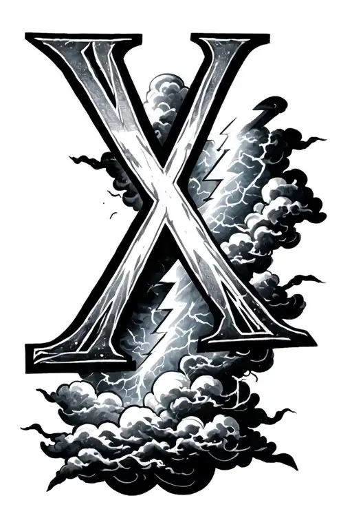 XX1X roman numerals surrounded by clouds and lightning tattoo design idea