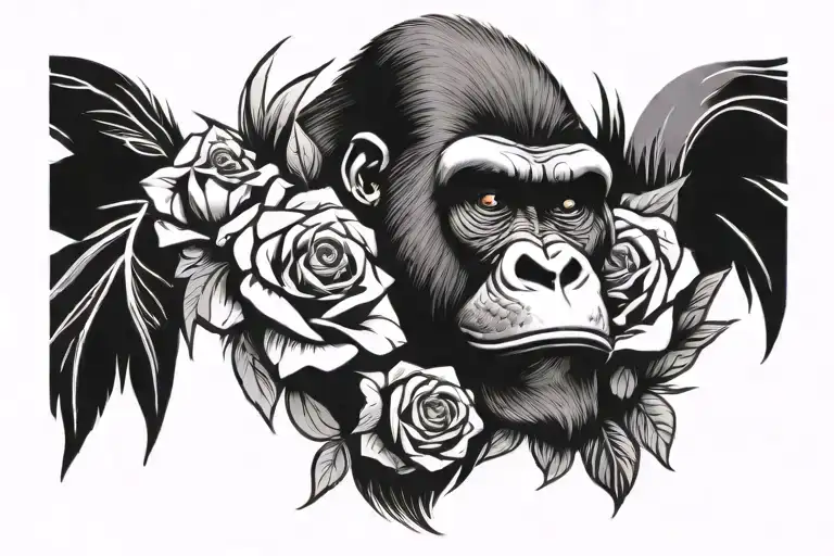 gorilla face and rose tattoo design combining elements tattoo design idea