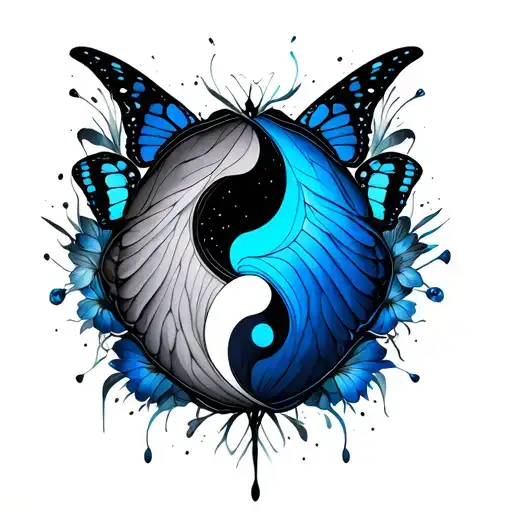 Yin Yang blue Butterfly wings tattoo design idea