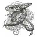 Garter snake wrapped around a dragon flying tattoo design idea