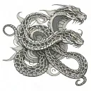 Garter snake wrapped around a dragon flying tattoo design idea