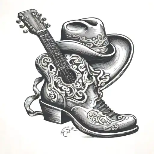 Guitar & Cowboy Boot tattoo design idea