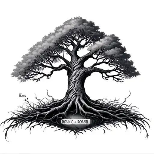 tree of life with names Ronnie and Romani tattoo design idea
