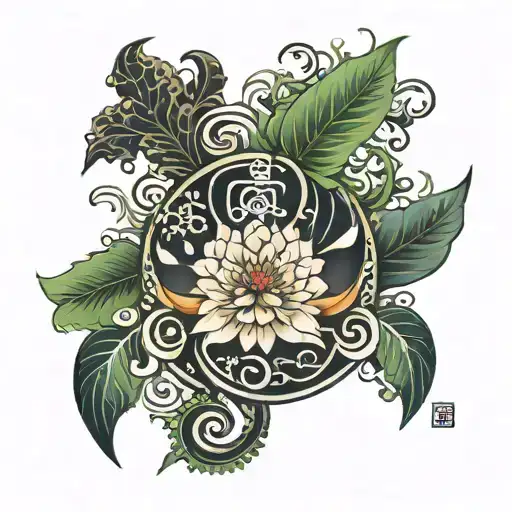 Japanese and sanskrit shloka with artwork tattoo design idea