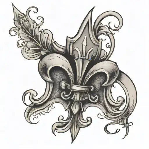 a military fleur-de-lis with a Roman numeral 3 and 4 + a drop of a loss of a loved one tattoo design idea