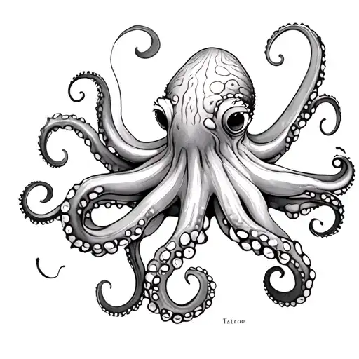 Minimalist tattoo design of a delicate octopus, large size, with long tentacles tattoo design idea