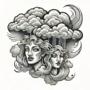 raining cloud with three faces in the cloud tattoo design idea