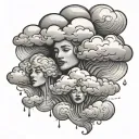raining cloud with three faces in the cloud tattoo design idea