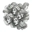 raining cloud with three faces in the cloud tattoo design idea