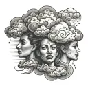 raining cloud with three faces in the cloud tattoo design idea