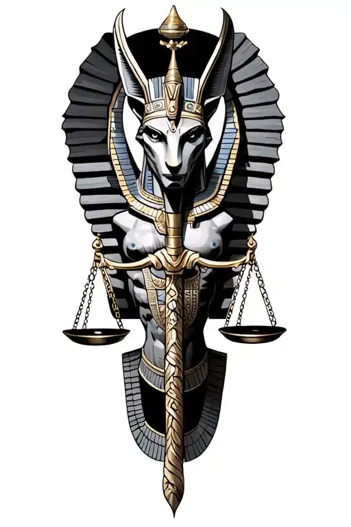 Osiris, anubis  and horus scales of justice with ammit tattoo design idea
