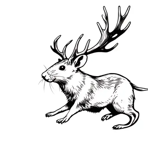 a mouse ridding a jackalope large antlers tattoo design idea
