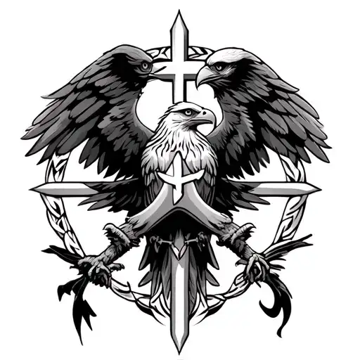 maltese cross, Christian, eagle perched, and a tribal around the tattoo tattoo design idea