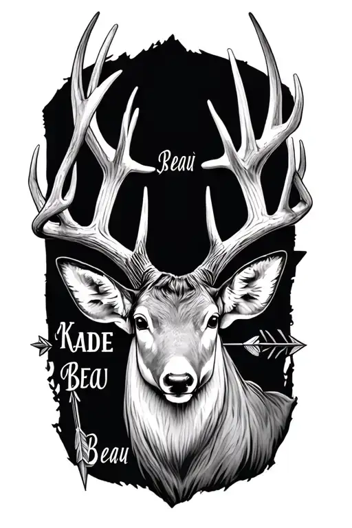 whitetail deer antler with arrows and kids names Kade and Beau tattoo design idea