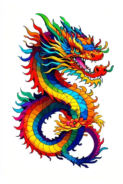 japanese style dragon infinity rainbow colors tattoo design idea