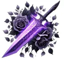 a glowing purple dagger with rose petals around it  tattoo design idea
