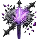 a glowing purple dagger with rose petals around it  tattoo design idea