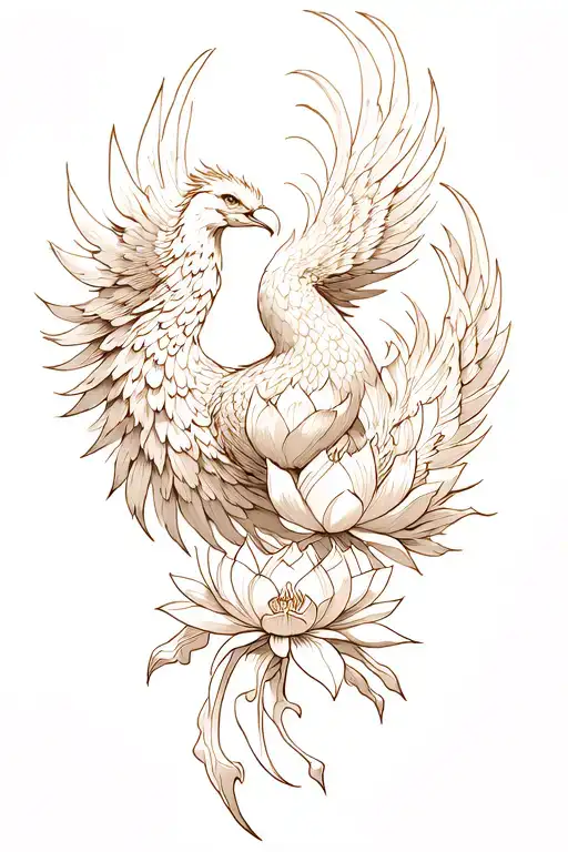 Phoenix rising from the ashes with lotus flower tattoo design idea