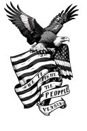 USA Flag primarily black, bald eagle intertwined, "We The People", freedom tattoo design idea