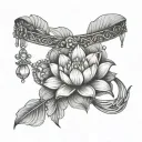 garter with lotus and pendants tattoo design idea