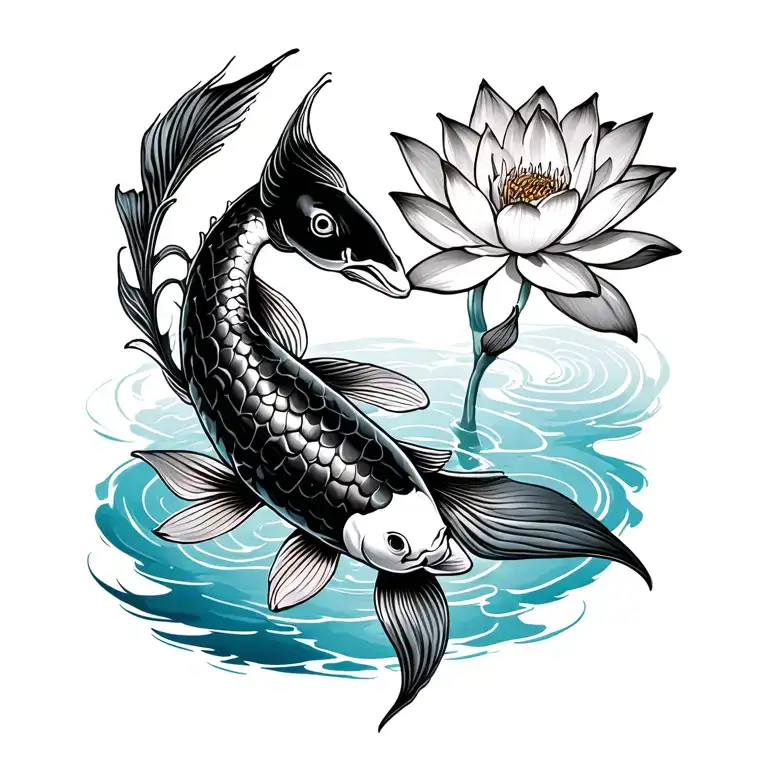 a koi fish, and a lotus flower. tattoo design idea