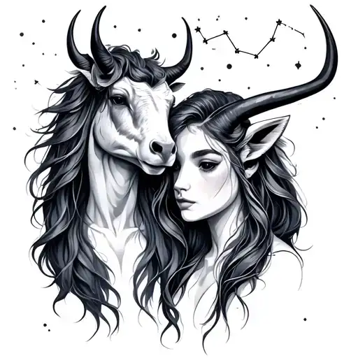 matching for best friends sagittarius and taurus constellation tattoo design idea
