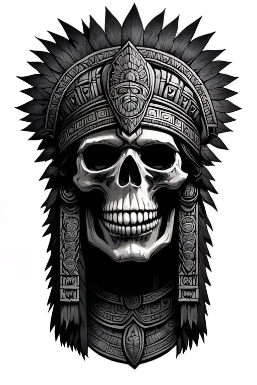 Aztec death god with skulls  tattoo design idea