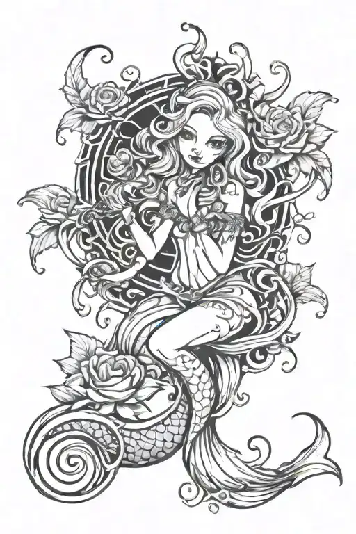 exaltation, Alice in the wonderland, spiral, spirituality, flower, smooth, feminine, rebirth, baby mermaids  tattoo design idea