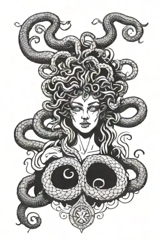 Greek mythology creepy gothic background Medusa snakes church tattoo design idea