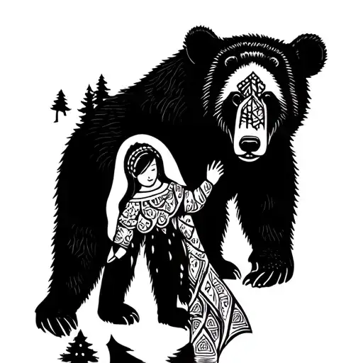 bears, shadow, human appearance, children, son, daughter, forest, Slavic symbols tattoo design idea