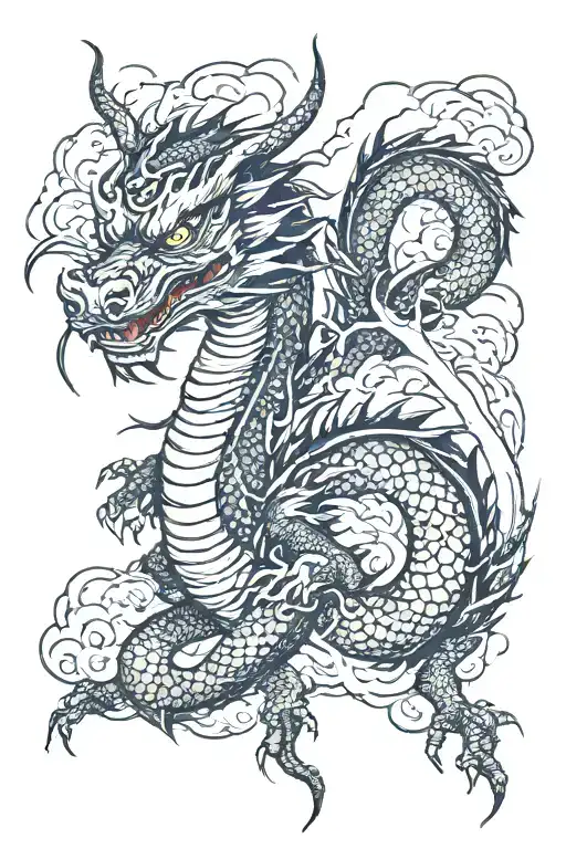 dragon with lightning in the background tattoo design idea