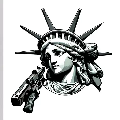 Statue of Liberty with a bandanna and pinup as lady liberty with a gun tattoo design idea