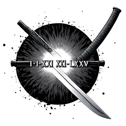 "I-XXI-LXXV" katana going through the middle tattoo design idea