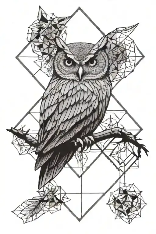 owl perched on top bear head tattoo design idea