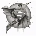 rain, thunder, moon surrounded, superman logo tattoo design idea
