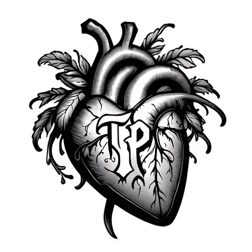 heart with initials TP inside tattoo design idea