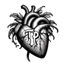 heart with initials TP inside tattoo design idea