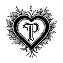 heart with initials TP inside tattoo design idea