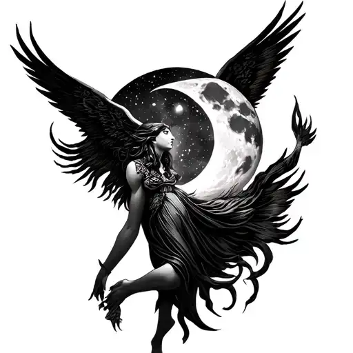 goddess and freedom and moon and darkness tattoo design idea