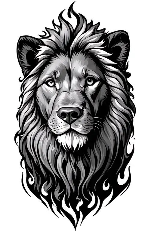 dog , lion , fire mountain tattoo design idea