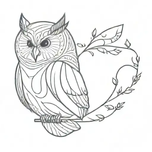 fine line butterly owl fantail tattoo design idea