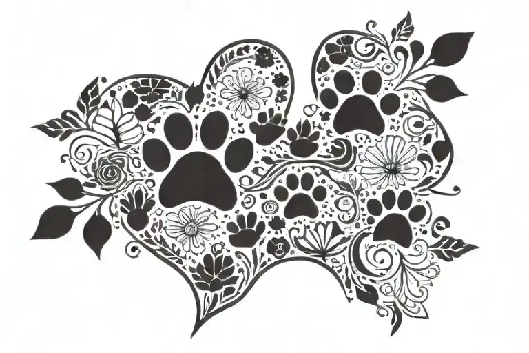 paw print surrounded with the names Zoe and Dakota  tattoo design idea