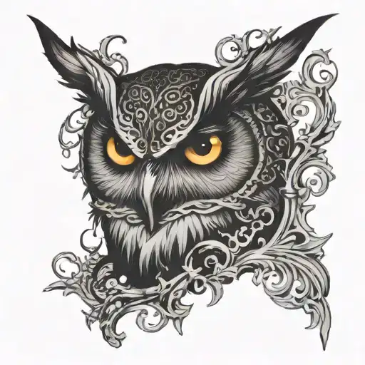 owl perched burning eyes tattoo design idea