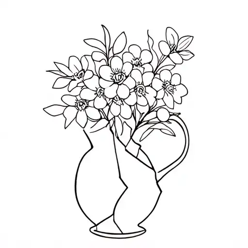broken vase with flowers, fine line tattoo tattoo design idea