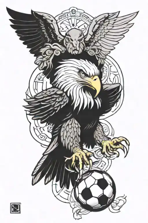 bald eagle with greek mythology and soccer tattoo design idea