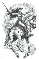 capricorn constellation above cowgirl on horse galloping tattoo design idea